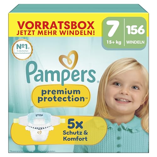 Pampers Premium Protection Größe 7, 156 Windeln, 15kg+, unser Nr. 1 Haut- und Auslaufschutz 1