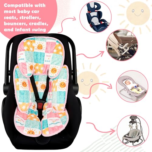 Image of SWESEN Infant Car Seat Insert with 2 Strap Pads, Super Soft Carseat Head and Body Support for Baby Boys and Girls, Reversible Newborn Car Seat Insert Cushion for Strollers, Bouncers, Sunshine