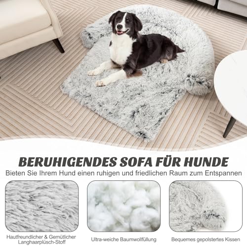 COSTWAY Hundebett flauschig, Sofaschutz Hund, Hundedecke für Sofa, Hundekissen waschbar, Plüschbett für kleine & mittelgroße & große Hunde Katzen, Hundematte aus Plüsch, 112 x 101 x 18 cm, Grau-weiß