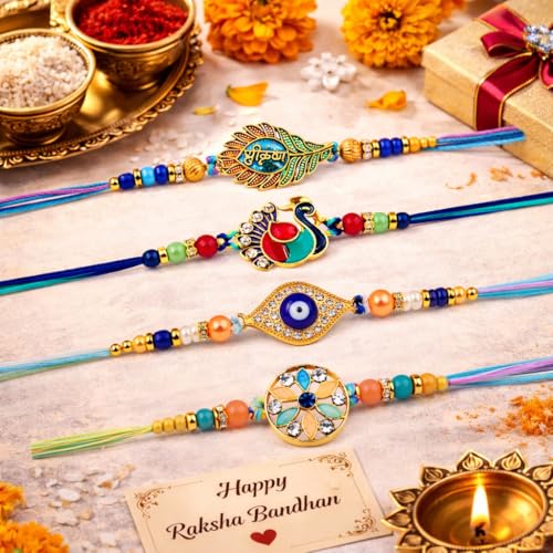 Image of Fabbites Rakhi Set of 6 for Brother, Bhabhi, KIds,Men,Boys,Girls-Combo Pack of Designer Glorious Stunning Collection Family Rakhi Pack with Rakshabandhan Greeting Card,Roli Tika Set