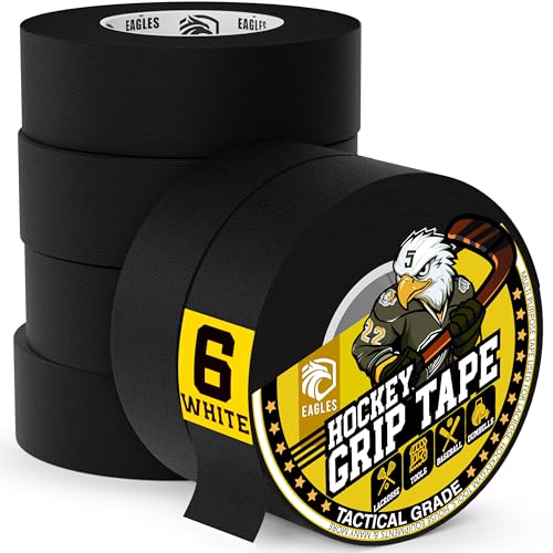 EAGLES Bulk Hockey Tape 1 or 6 Pack Black White or Clear Multipurpose Tape Roll - Strong Adhesive - Durable Cloth or PVC Tape - Hokey Sports Gifts Accessories Equipment Gear