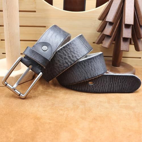 Men's Women's 38mm Classic Buckle Distressed Genuine Cowhide Leather Casual Every Day Belt Strap for Jeans Pants(115cm/45, Black)3
