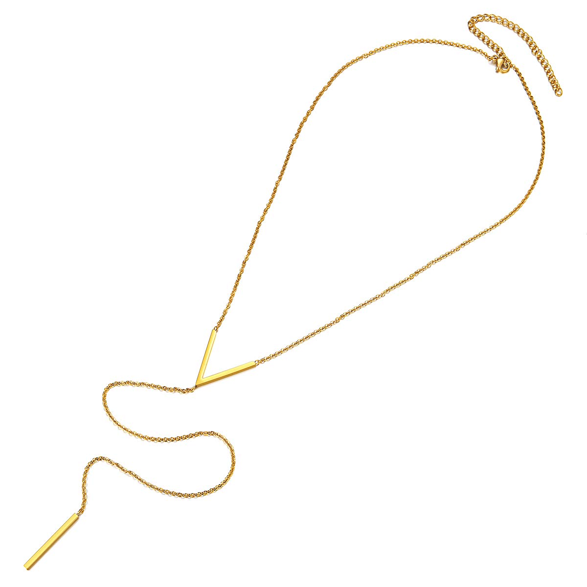 FOCALOOK Collar Mujer en Forma de Y Acero Inoxidable 316L Choker Collar Superlargo para Suéter