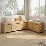 TAMUNE L Shape Kitchen Breakfast Nook Bench, Rattan Kitchen Corner Nook Bench Seating with Hidden Storage, Reversible Corner Dining Seat for Hallway Entryway, Brown, 63”D x 47.2”W x 17.7”H