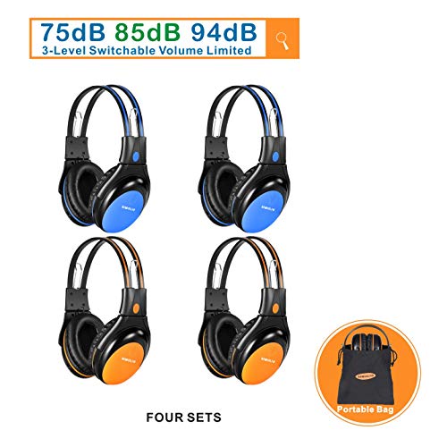 SIMOLIO 4 Pack of Car Kids Headphones with Adjustable 75-85-84dB Volume Limited, Wireless