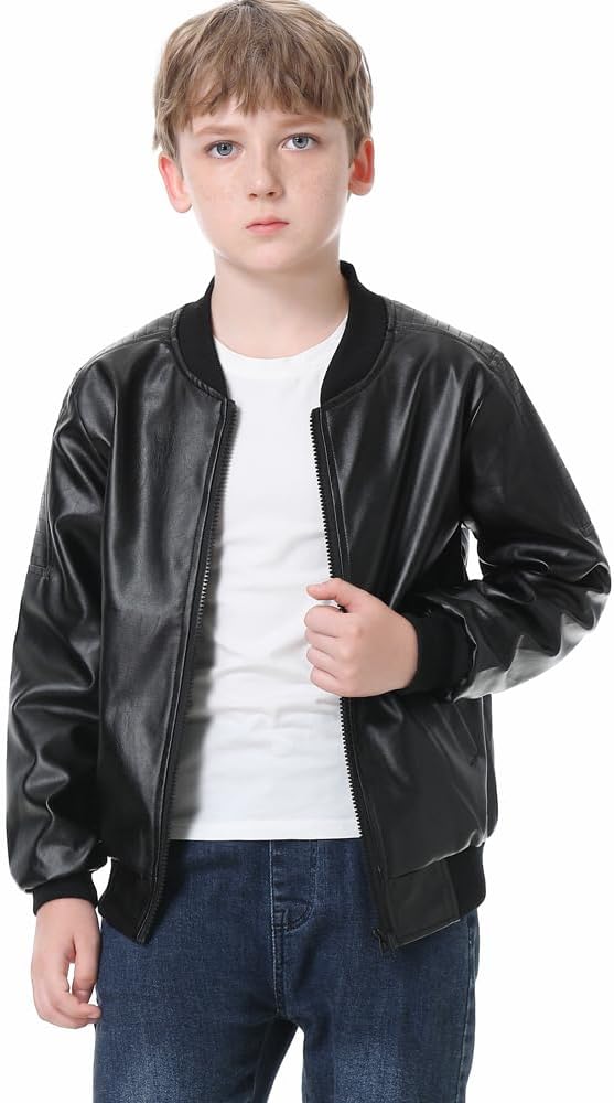 Boys Fashion PU Leather Motorcycle Jacket kids Faux Leather Jackets Coat Children's Outerwear Black 3-13 Years - Image 2