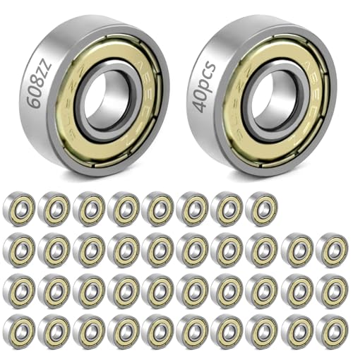 QWORK® 40 rodamientos de Bolas 608zz, rodamientos de Bolas de Ranura Profunda en Miniatura de Doble blindaje de Metal, para monopatines, Scooters, Patines en línea, 8 mm x 22 mm x 7 mm