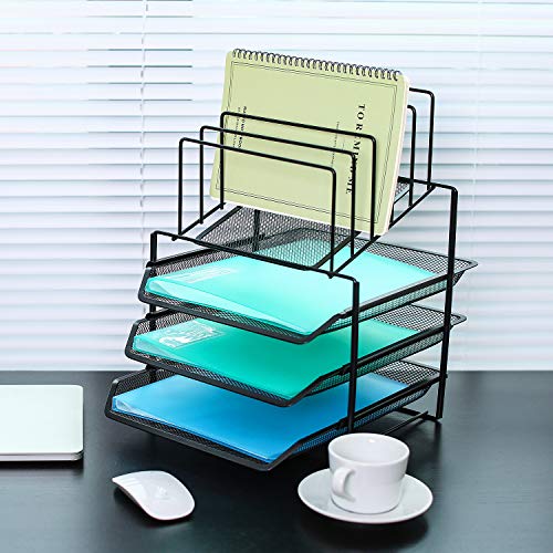 Delifox Mesh Desk Organizer Metal File Holder Mail Sorter with 5 Racks and 3 Trays