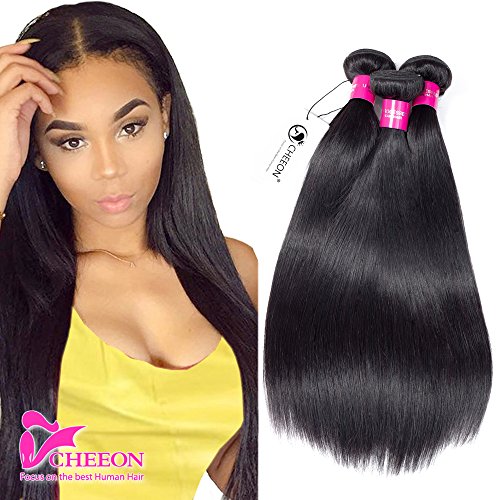 8A Malaysian Virgin Hair Straight 3 Bundles Deals 8 10 12 Inches 100% Unprocessed Human Hair Bundles Weave 300g Natural Black Can be Dyed CHEEON