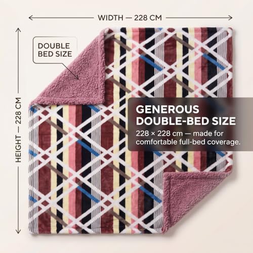 Image of BSB HOME Premium Flannel Fleece Blanket with Sherpa Reverse, 280 GSM Soft Plush Reversible Floral Blanket, Warm Cozy Winter Blanket for Bed, Sofa & Couch, 90 x 100 Inches (228 x 254 cm) - Blue & Red
