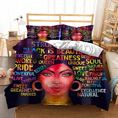 Mrlyouth African American Black Woman Duvet Cover Queen Size,Black Girl Art Alphabet Feelings Bedding Sets,Sexy Afro Bed Comforter Sets With 1 Cover+2 Pillowcases, Queen(1Duvet Cover+2Pillowcases) #TOP26