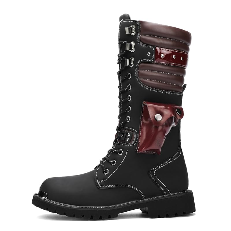 Image of CHUUMEE Men's Wear Resistant Cycling Motorcycle Boots Side Zipper Waterproof Biker Riding Punk Rock Metal Toe Cowboy Western Tactical Army Boot