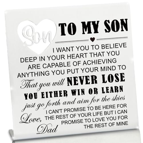 Stainless Steel Desk Plaque with Win or Learn Quote, Inspirational Desk Decor for Son from Dad,...
