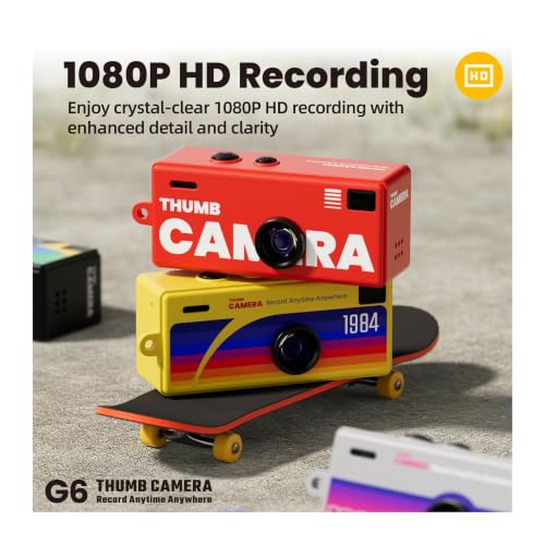 Cámara digital compacta estilo retro 1984 con llavero rojo miniatura 4