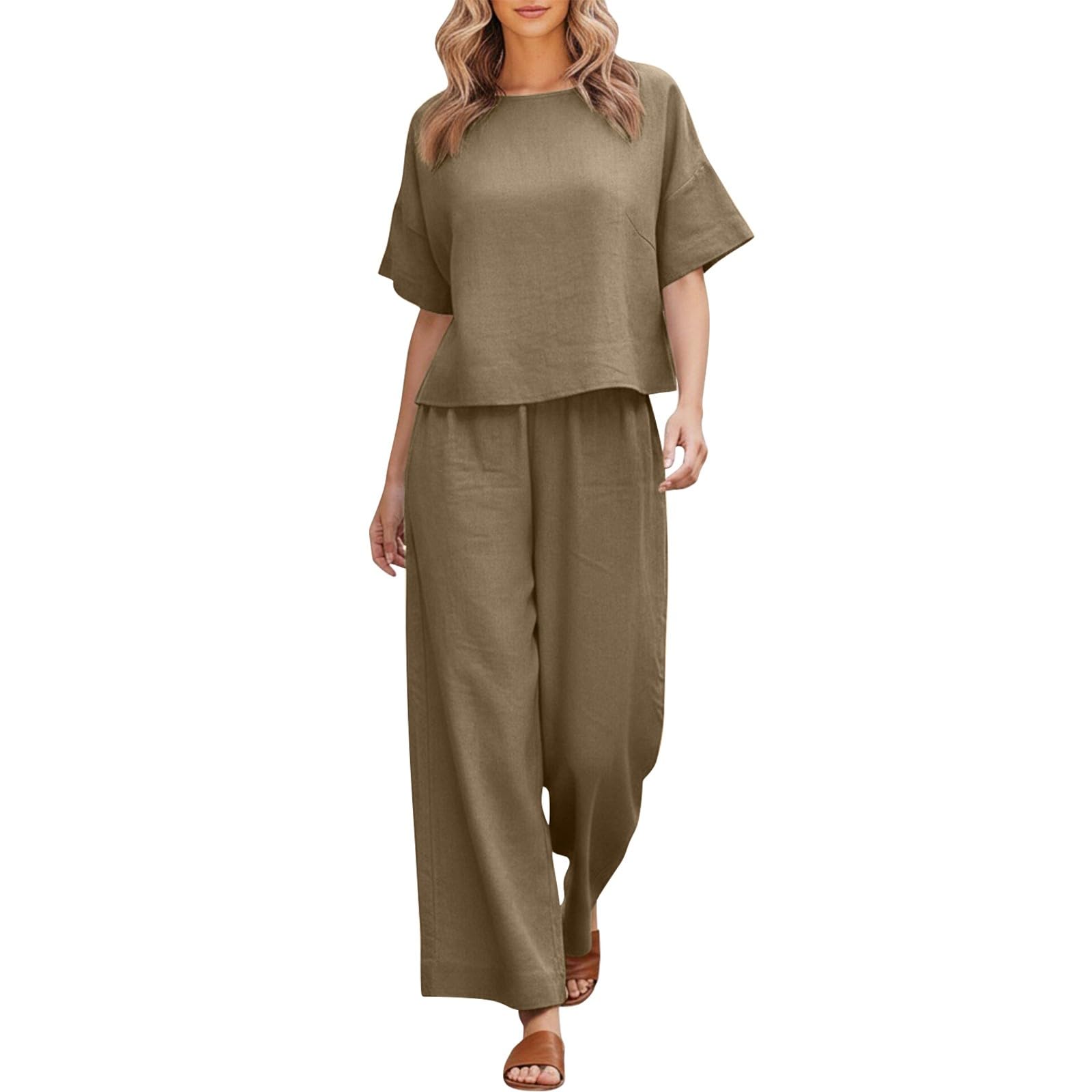 Zweiteiler Damen Sommer Musselin Set Hose Leinen Bluse und Hemd Outfit 2 Teiler,Zwei Teiler Set Damen,Casual Elegant