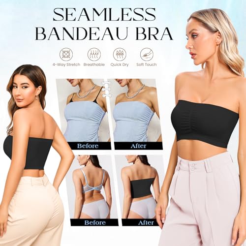 Image of Strapless Bras for Women Bandeau Bra Wireless Seamless Bandeau Top Comfort Padded Tube Top Bra