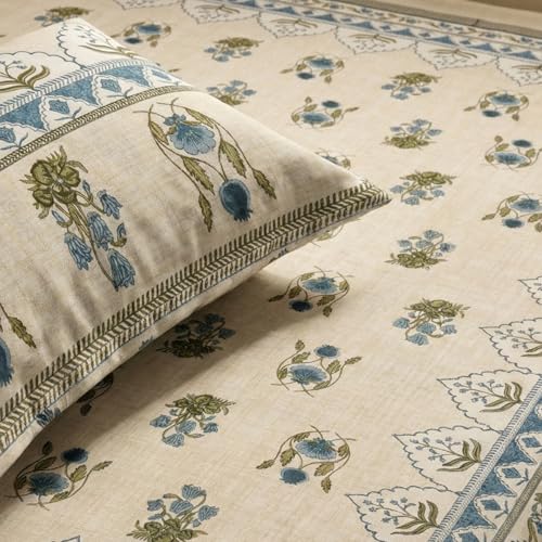Image of Mafatlal 144 TC Jaipuri Cotton King Bedsheet | 90 x 108 Inches | Traditional Design | Smooth, Long-Lasting & Soft | 2 Pillow Covers | White Alyssum