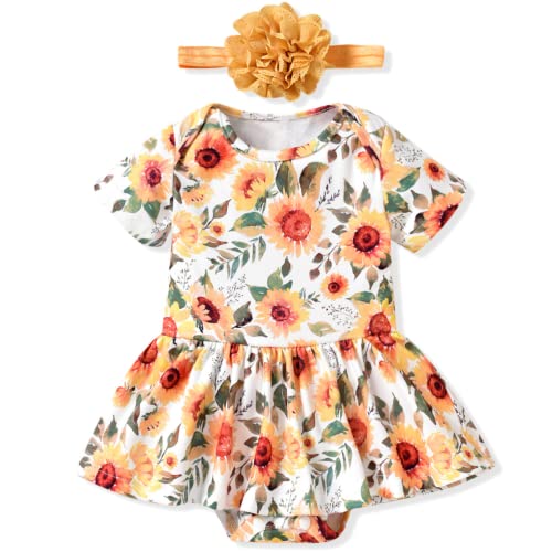 Aalizzwell Newborn Baby Girls Spring Summer Clothes Sunflower Bodysuit Dress Outfit NB