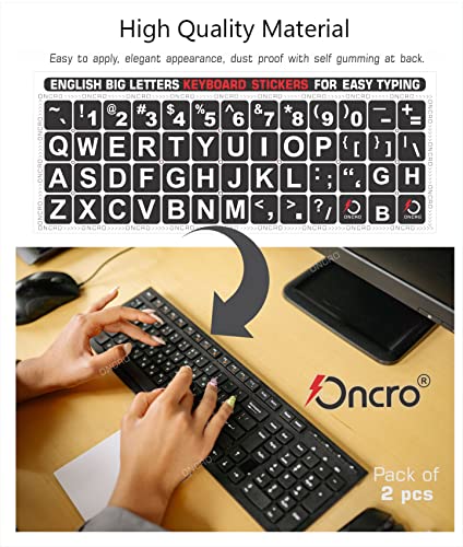 Image of Pack of 2, Large English Keyboard Stickers Big Letter Alphabet Typing US English Language Replacement Stickers for Laptop PC Desktop Computer Black Lettering Water Proof
