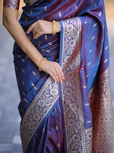 Image of SGF11 Women's Kanjivaram Pure Soft Silk Saree For Women Pure Golden Zari With Blouse Piece