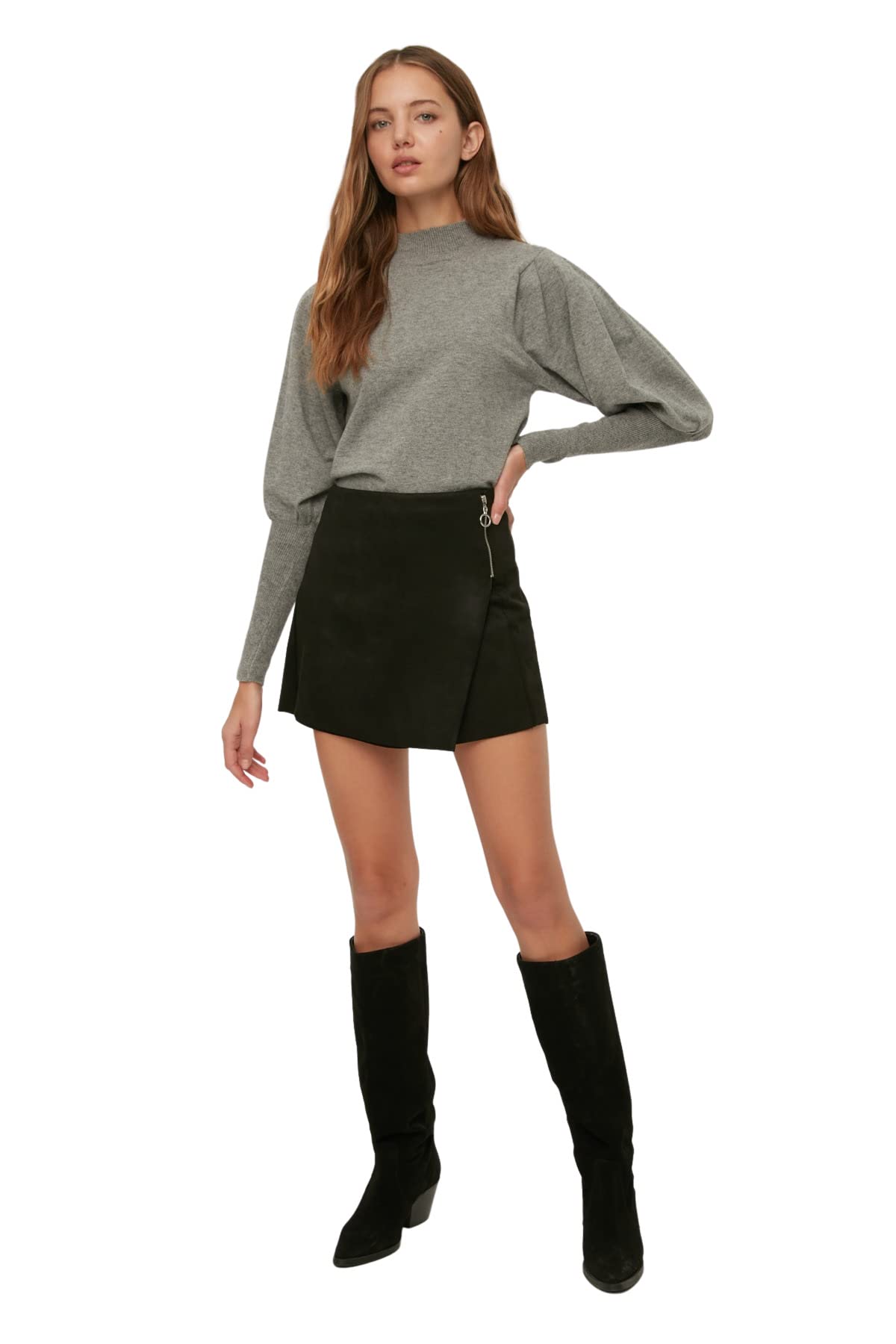 Trendyol Damen Schwarz Black Zip Detailed Skirt, 36 Eu