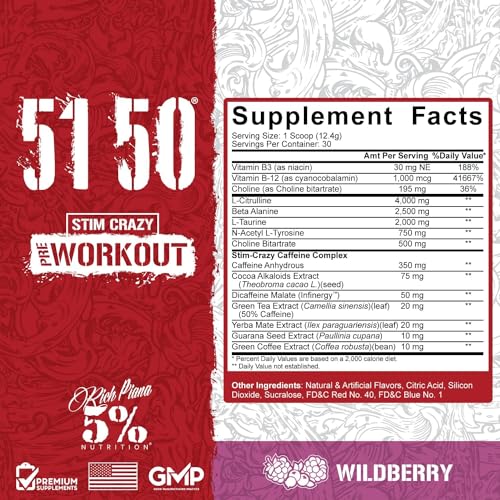 5% Nutrition 5150 High Stim Pre-Workout Powder | Extreme Energy, Focus, Pumps & Endurance | 400 mg Caffeine, Citrulline, Beta Alanine, N-Acetyl L-Tyrosine | 30 Srvgs, Wildberry - Image 4