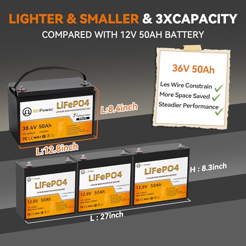 Image of 36V 50Ah Trolling Motors Lithium LiFePO4 Battery, Built-in 50A BMS, 1.2C Discharge 60A Current,Deep Cycle Group31 Battery, Perfect for Trolling Motor,RV, Boat, Marine, Solar.