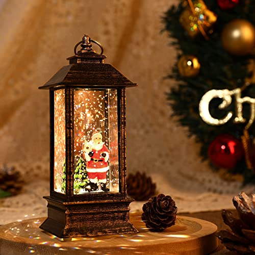 LINGSFIRE Lanterne Noel, Lanterne Boule à Neige de Noël à LED de 13 cm de Haut Lanternes Décoratives Lumière Suspendue de Noël, Décorations de Noël pour Les Cadeaux et la décoration (Père Noël) Cover