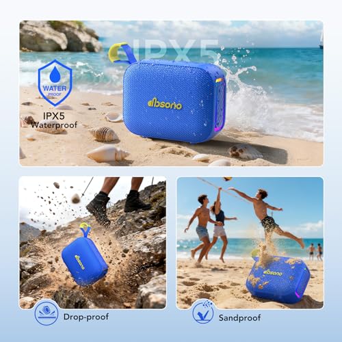 Image of dbsono Portable Bluetooth Speaker Line-in Support: IPX5 Waterproof, Blue | Up to 24H Playtime, HD Sound, TWS Pairing, LED Light, Outdoor Speaker for Beach, Pool, Travel, School Supplies for Adult Teen