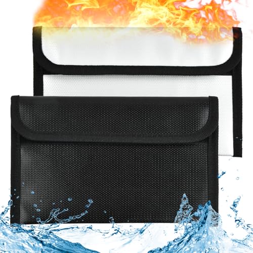 2 Piezas Bolsa Ignifuga, Bolsa Impermeable, Bolsa Ignifuga Dinero, Bolsa de Archivo Ignífugo, Ideal para Guardar Dinero En Efectivo, Documentos, Pasaportes y Objetos de Valor