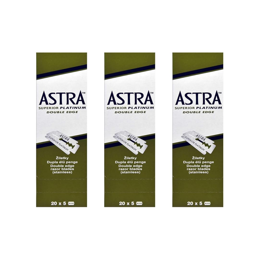 Astra Platinum Double Edge Safety Razor Blades, 300 Count, 20 Packs of 5