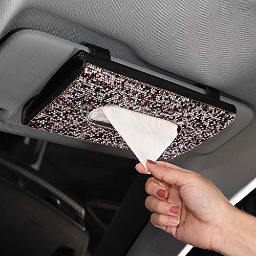 U&M Bling Bling Car Tissue Box Holder, Crystal Sparkling Sun Visor Napkin Holder