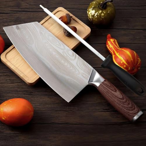 Image of Machado Forging Serbian Chef Knife Set - 12 inch Full Tang High Carbon Clad Steel Butcher Cleaver with Knife Sharpener - Perfect for Vegetables, Fish, Meat - Ideal for Kitchen, Hotel, Restaurant