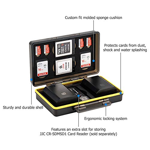 JJC Porta Schede Memoria per 2 Schede SD + 4 Micro SD + 2 XQD + 2 Batterie Canon LP-E6 LP-E8 LP-E12 LP-E17 NB-13L Nikon EN-EL15 EN-EL14 Sony NP-FZ100 NP-FW50 NP-BX1 Fujifilm NP-W126 NP-W126S Custodia