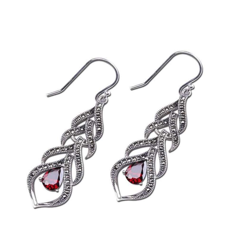 Pendientes de Oreja Aretes para Mujer S925 Pendientes de Plata Esterlina Joyería de Plata Tailandesa Hecha a Mano Femenina Gota de Agua Granada Roja Pendientesgranate, Plata 925