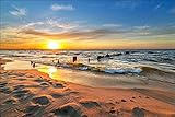 Muralo Fototapete Strand 210 x 315 cm Vlies Tapete Wandtapete Meer Himmel Sonnenuntergang Wohnzimmer Schlafzimmer Moderne Wandbilder XXL Natur Panorama Wasser Wand Dekoration