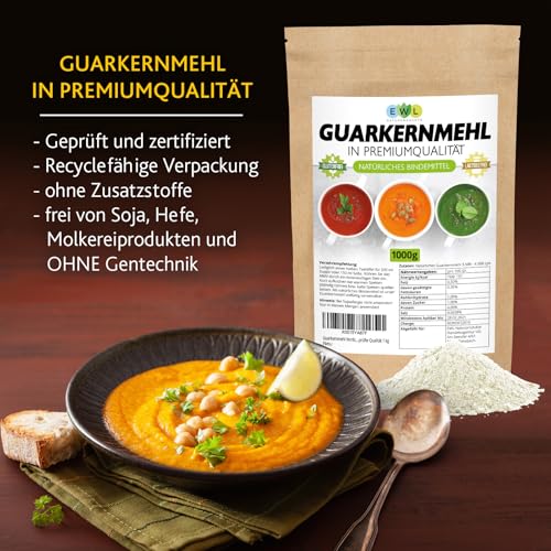 EWL Naturprodukte Guarkernmehl für Eis 1kg, Guar Gum Vegan und Glutenfrei, Bindemittel E 412 3.500 cps, in Deutschland kontrolliert und abgefüllt – Bild 8