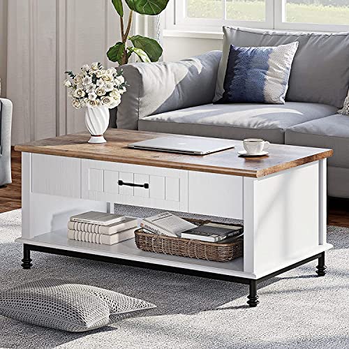 WAMPAT-White-Coffee-Table-with-Drawer-Rectangle-Center-Table-with-Open-Storage-Shelf-for-Living-Room-Modern-Coffee-Table-Tea-Table-with-Metal-Legs-42-Inch WAMPAT White Coffee Table with Drawer Rectangle Center Table with Open Storage Shelf for Living Room Modern Coffee Table Tea Table with Metal Legs 42 Inch