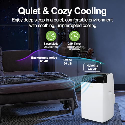 Image of Hykolity WiFi Enabled Portable Air Conditioners 14,000 BTU, Cools Rooms Up To 700 Sq.Ft, 42dB Dual Motor 5 in 1 Quiet Smart AC Unit with Cool, Fan, Dehumidifier, 24H Timer & Sleep Mode