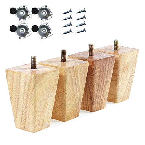 Honeyhouse Lot de 4 Pieds de Meubles de Rechange en Bois | 6 cm Pieds de canapé Bois, Pieds de Meuble en Bois pour lit, Placard, Banc, Meuble TV, Armoire, avec Plaques de Montage et Vis