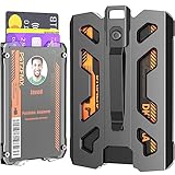 POSWIS Aluminum ID Badge Holder Metal Card Holder with Lanyard Metal Clip Portable Wallet ID Credit Card Holder with 4 Cards Slot(Holds 1 to 4 Cards) for Office Police Worker Outdoor, Black