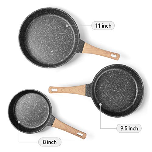 Yiifeeo Nonstick Frying Pan Set, Granite Skillet Set With 100% Pfoa Free, Omelette Pan Cookware Set With Heat-Resistant Handle, Induction Compatible, Christmas Gift For Women (8Inch&9.5Inch&11Inch) #TOP1