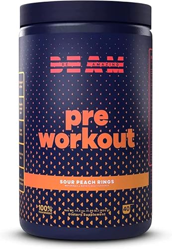 Beam Be Amazing Vegan Pre-Workout Powder | Energy Booster Powdered Drink With All-Natural Caffeine, No Crash, No Jitters | Gluten-Free Supplement With Adaptogens | Sour Peach Rings, 40 Scoops #TOP24