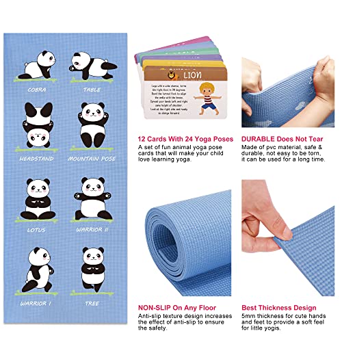 Garybank Kids Yoga Mat Set - Non-slip Exercise Mats with Fun Prints - 12 Yoga Cards - Carrier Bag - Odor Free Non-Toxic, Cute Yoga Mat for Girls & Boys (60 X 24 X 0.2 Inch) - Image 4