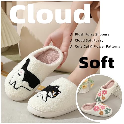 Women's Plush Furry Slippers - Cute Cat & Flower Patterns, Cloud Soft, Anti - slip Wear - resistant, Trendy Indoor Mules for Fashion - seeking Females.2