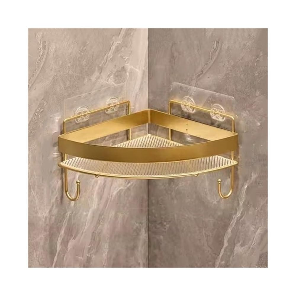 ZSG642KGF Bathroom Shelf Corner Shower Caddy Adhesive Wall Mounted with Hooks No Drill Triangle Acrylic Shower Organizer with