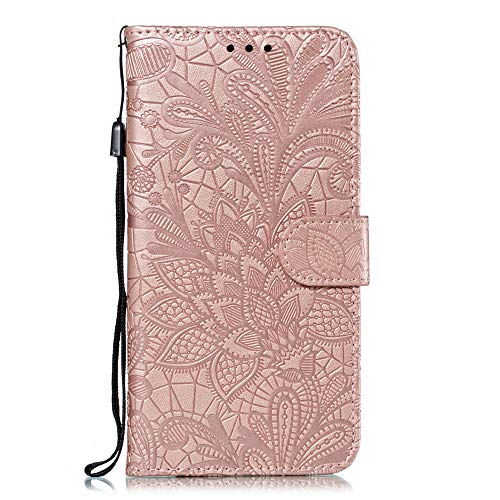Capa carteira para Galaxy A8 (2018) de couro PU [relevo de flor de renda] compartimentos para cartão