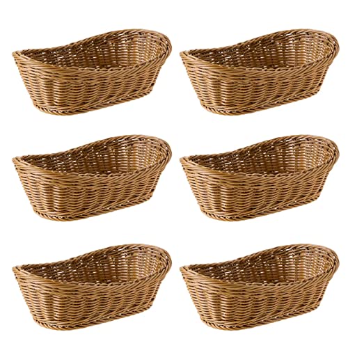 VENEKA Lot de 6 paniers à pain ovales en osier tissé, 25,4 cm, panier de rangement pour nourriture, fruits, cosmétiques, table et salle de bain