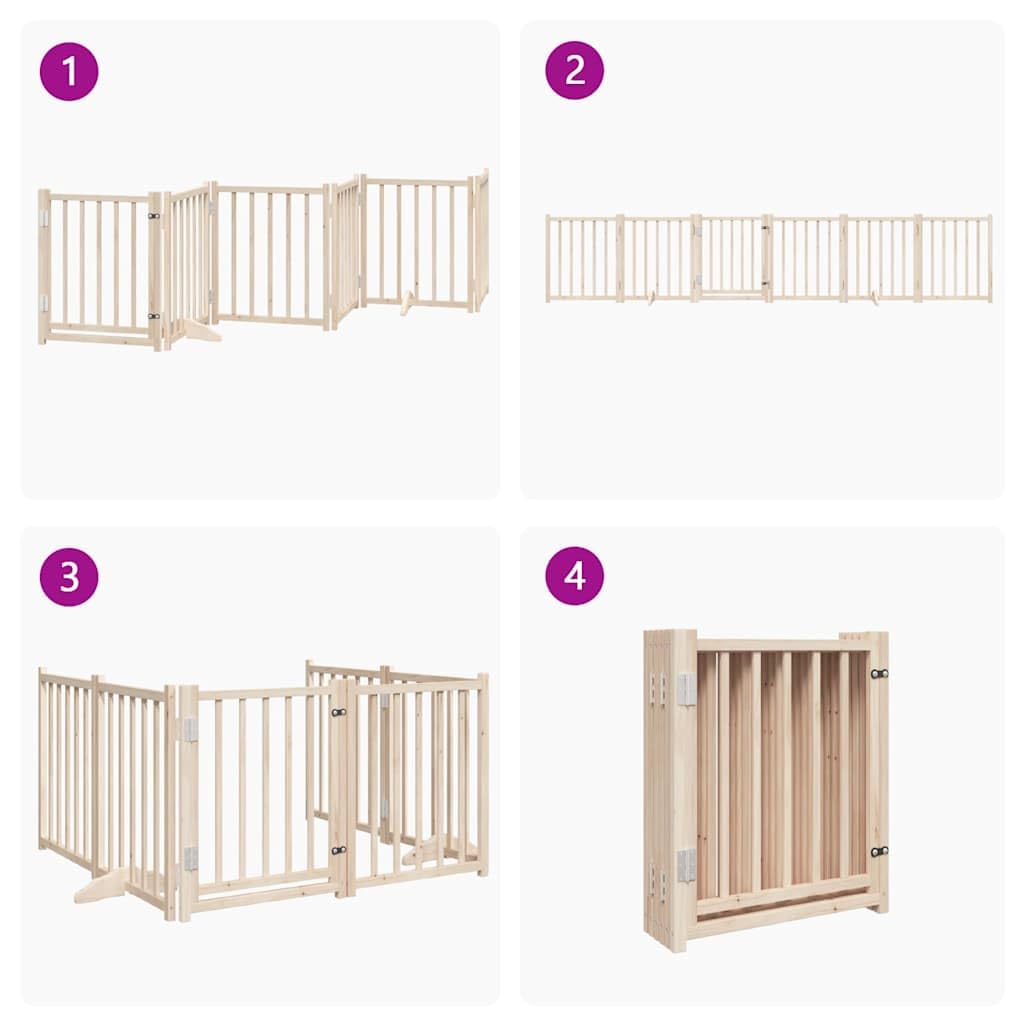 vidaXL Puerta para Perros Plegable 6 Paneles Madera de álamo 300 cm, Puerta para Mascotas, Puerta de Seguridad para Perros, Puerta para Perros de Seguridad