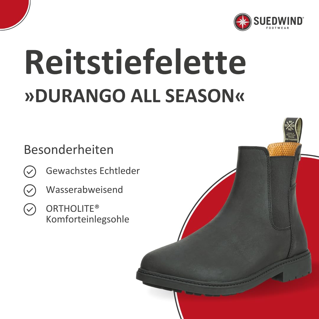 SUEDWIND FOOTWEAR Reitstiefeletten für Damen DURANGO ALL SEASON – Leder Chelsea Boots – Reit- & Freizeit-Stiefeletten – Ortholite-Innensohle, Gummisohle & Lederfutter – 2 Farben – Gr.37-43